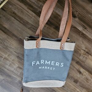Burlap Farmers Market Tote Jute Bag- Malibu Blue